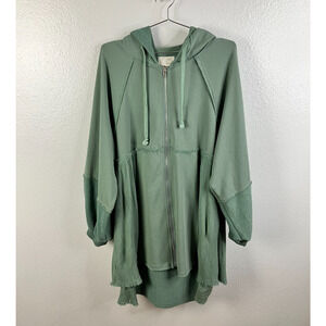 Oli & Hali Oversized Tunic Hooded Jacket Size L Sage Green Boho Chic Lagenlook